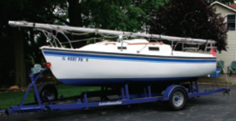 Weighing 1,700 pounds dry, the Montego 20 can be towed by most average-size cars. The shoal keel and kick-up rudder allow beaching the boat in calm conditions.