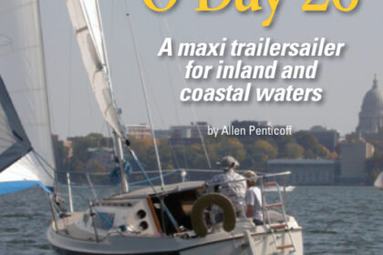 Martha J., an O’Day 26, cuts an impressive wake on Madison, Wisconsin’s, Lake Mendota, just one of many bodies of water her owners will take her to in any given season.