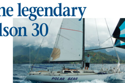 Polar Bear, an Olson 30, and her owner, Eric Thomas, approach Hanalei Bay, Kauai, Hawaii, on their way to a first-in-class finish in the 2008 Singlehanded TransPacific Race.