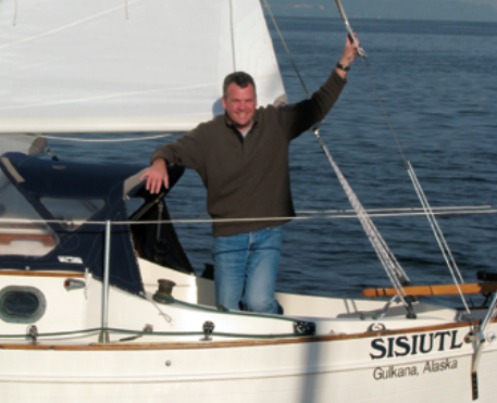 Steve Duncan is all smiles as he sails Sisiutl in his home waters in the Pacific Northwest.