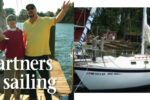 Ken Cunningham, Natalie Cunningham, and Steve Gibb sing the praises of the partnership through which they share the joys and responsibilities of owning a sailboat, at left, and their boat, Que Sera, opposite page.