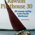 Reefed down, Devon and Penny Blankenship’s Rawson Pilothouse 30, Alcyone, takes a stiff breeze in her stride.