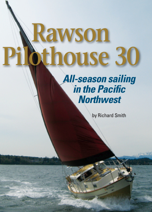 Reefed down, Devon and Penny Blankenship’s Rawson Pilothouse 30, Alcyone, takes a stiff breeze in her stride.