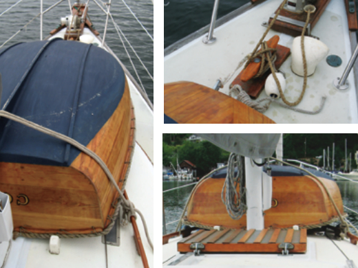 Stowing a dinghy aboard a 31-foot boat is no mean feat, but Kuma’s tender fits neatly between the mast and the foredeck cleat.