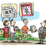 Illustration of receiving boat plans in the mail instead of college applications