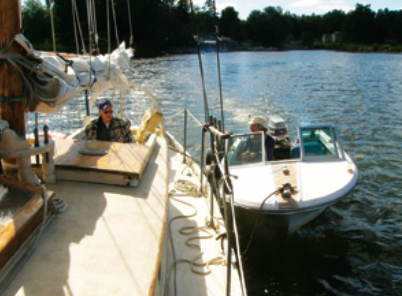 Sara B and Tug, pushing at her hip, set forth on another joint adventure.