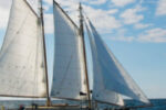 On a bright brisk day, the gaff-rigged Sara B makes a right fine sight as she slips along on Lake Ontario.