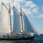 On a bright brisk day, the gaff-rigged Sara B makes a right fine sight as she slips along on Lake Ontario.