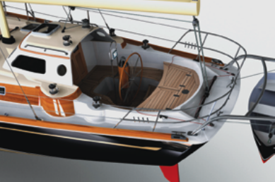 Bob used this rendering of a close-up of the cockpit to help the client understand the geometry of the house overhang on the 57-foot ketch shown above.