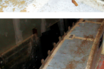 The original toerail resisted Stephen’s attempts to rescue it so he cut it either side of the bolts, at top, and removed it in pieces, above.