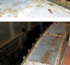 The original toerail resisted Stephen’s attempts to rescue it so he cut it either side of the bolts, at top, and removed it in pieces, above.
