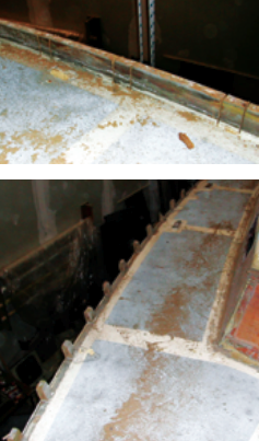 The original toerail resisted Stephen’s attempts to rescue it so he cut it either side of the bolts, at top, and removed it in pieces, above.