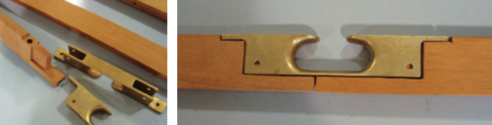 Because he was using 10-foot lengths of mahogany to make his toerail, Stephen had to join them or leave gaps between them. These bronze rail chocks were the perfect solution.