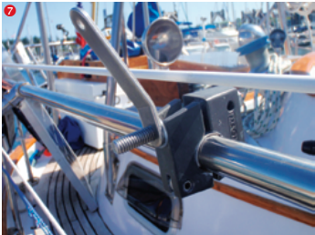 I positioned heavy-duty rail clamps, like those used on barbecue mounts, over the slots I’d cut in the 1-inch tubing. When these are tightened, they clamp the outer tube to the inner tube and hold the panel in the desired side-to-side position.
