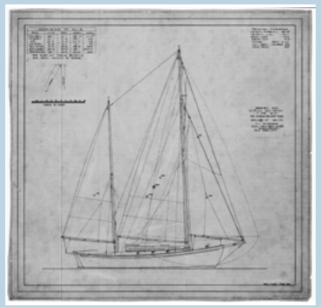 Sail plan for Tide Rip. This boat was also known as Dog Star.