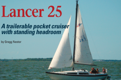 Bump-A-Noggin, owned by Rodney and Kathleen Scott, steps out, showing off the Lancer 25’s pert lines.