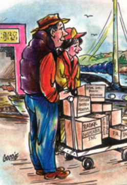 Illustration of a couple buying boat technology