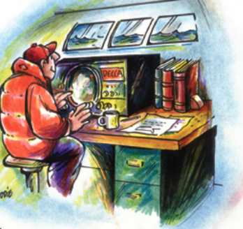 Illustration of a man at a navigation station