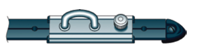 The old-style travelers used a T-track, sometimes with port and starboard adjustable stops and sometimes with a stop incorporated in the car, as here. The cars did not run on ball bearings and were difficult or even impossible to adjust when under load from the mainsheet. This type of track and car is not used in new mainsheet systems but is still used for adjusting the leads for headsails.