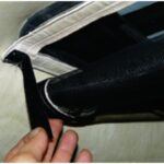 A Velcro tab holds the rolled-up screen at the ready but out of the way until it’s needed to keep out invading insects.