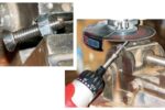 Jerry makes a simple punch by turning a machine screw with a screwdriver while grinding its tip, right. Pressure from the vise holds the screw firmly in a split nut, left.