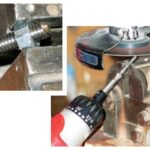 Jerry makes a simple punch by turning a machine screw with a screwdriver while grinding its tip, right. Pressure from the vise holds the screw firmly in a split nut, left.