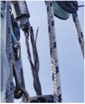 Leslie and Philip discovered this damage at the upper end of their forestay while anchored in a remote anchorage hundreds of miles from the nearest rigging supplier.