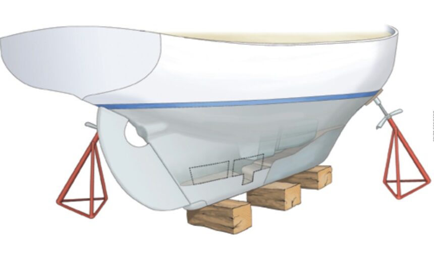 Caribee suffered from recurring blisters. Randy attributed them to persistent moisture in the inaccessible reaches of the bilge and took radical action.