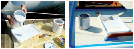 No special equipment is needed for the application, just a textured paint-roller cover and a small brush for areas the roller can’t reach.