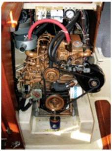 After removing the engine box, access to all sides of the engine is very good. Jerry added sound insulation, which greatly reduced engine noise on deck and below.