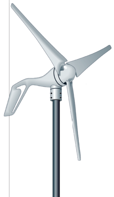 The purpose of a wind generator aboard a sailboat is to provide as constant a source of electrical power as possible. Blade design and diameter are major factors in achieving this. This design uses slender blades and a relatively large diameter.
