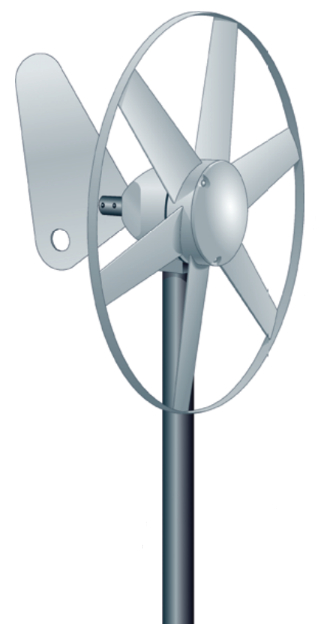 The blades of a wind generator can present a hazard. Enclosing the blade tips in a ring reduces the chance of a loose line becoming entangled. The smaller diameter of its blades mean this machine can generate a trickle charge suitable for a small sailboat.
