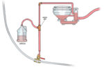 With the head intake seacock closed, operating the head draws antifreeze into the system from the container via the service port.