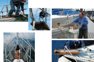 After studying the essential geometry, at top, and working through a series of mock-ups, above, Gary eventually built the anchor sprit that he felt his Ericson cruising 31 deserved, opposite page. It compliments the boat’s profile, gives him a secure working platform, and is sturdy enough to meet any expected conditions.