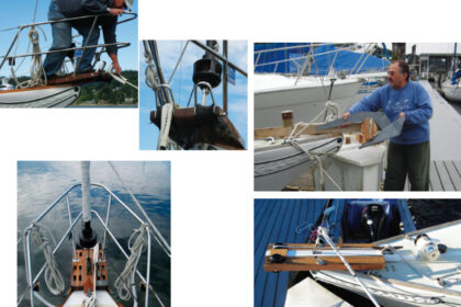 After studying the essential geometry, at top, and working through a series of mock-ups, above, Gary eventually built the anchor sprit that he felt his Ericson cruising 31 deserved, opposite page. It compliments the boat’s profile, gives him a secure working platform, and is sturdy enough to meet any expected conditions.