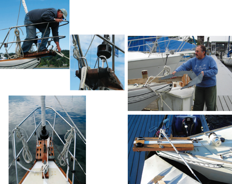 After studying the essential geometry, at top, and working through a series of mock-ups, above, Gary eventually built the anchor sprit that he felt his Ericson cruising 31 deserved, opposite page. It compliments the boat’s profile, gives him a secure working platform, and is sturdy enough to meet any expected conditions.