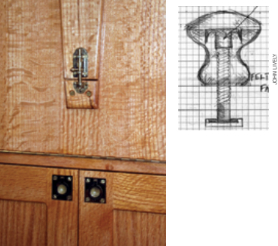 The same brass barrel bolt locks the table leg in both its stowed position and its deployed position (page 15). Flush-fitting ring pulls add a shipshape touch.