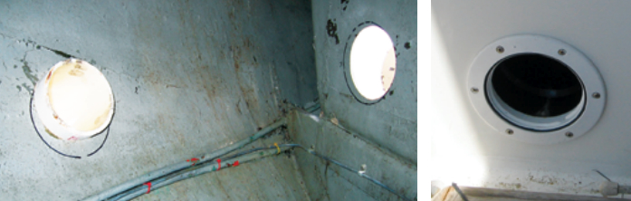 The trim ring on the cockpit side assures a solid installation and can be fitted with a cover if needed, at right.