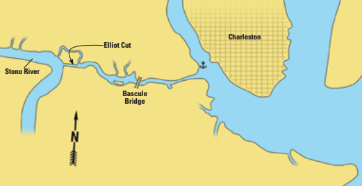 Tidal currents can run fast in narrow Elliot Cut, but a timely departure from Charleston ensured a trouble-free passage.