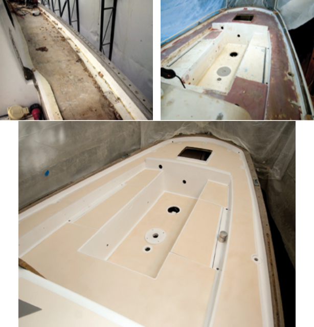 Working from the top made replacing the core and laminate a little easier. Finishing was a major task, but the result (bottom) has the look of a brand-new deck.