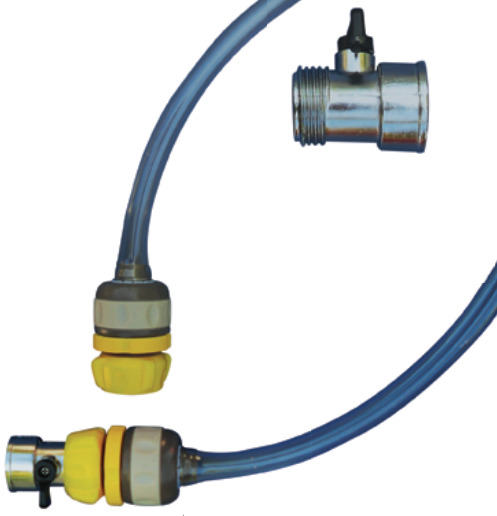 With a couple of garden-hose fittings, Dan made a hose extension with a built-in valve to simplify filling his boat’s sundry water receptacles.