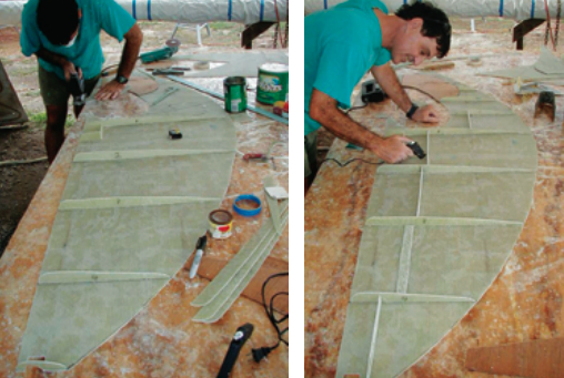 Using excess material from the same sheet, Randy cut ribs, at left, and stringers, at right, that he used to define the sectional shape of the rudder and connect the skins to the backbone.