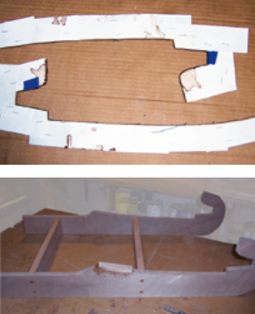 From index cards stapled together, Tony made cardboard patterns, top. Then he made the plywood upper stiles for the ladder, above.