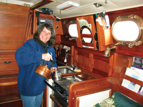 Karen Sullivan is never more at home than when she’s sailing or brewing up a cup aboard her Dana 24, Minstrel.