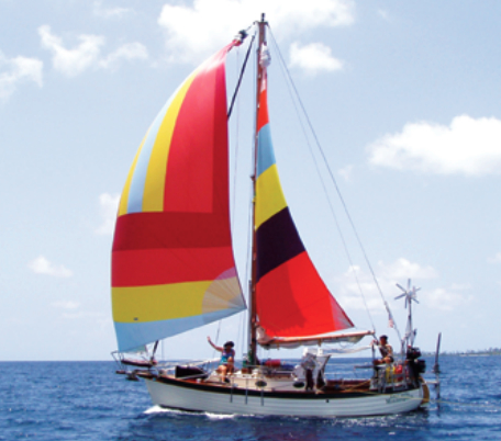 The wind generator is still, but the Mainster and cruising spinnaker are full and pulling hard enough to give Entre’acte a bone in her teeth.