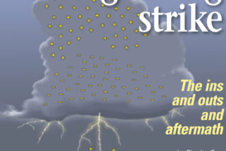 Lightning results when particles with opposite charges accumulate at the base of a thunderhead and on the earth’s surface.