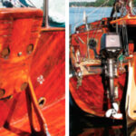 Cut down and prettied up, facing page, a standard outboard bracket is a perfect fit aboard Persistence, at left.