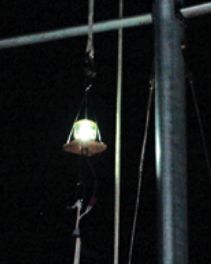 The LED anchor light can shine all night without draining the ship’s battery.