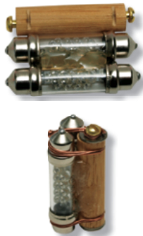 The dowel is aligned with the bulbs and notches cut in it for the binding wire.