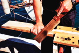 After planing down the shaft, Richard made a cut to form the shoulder of the blade.